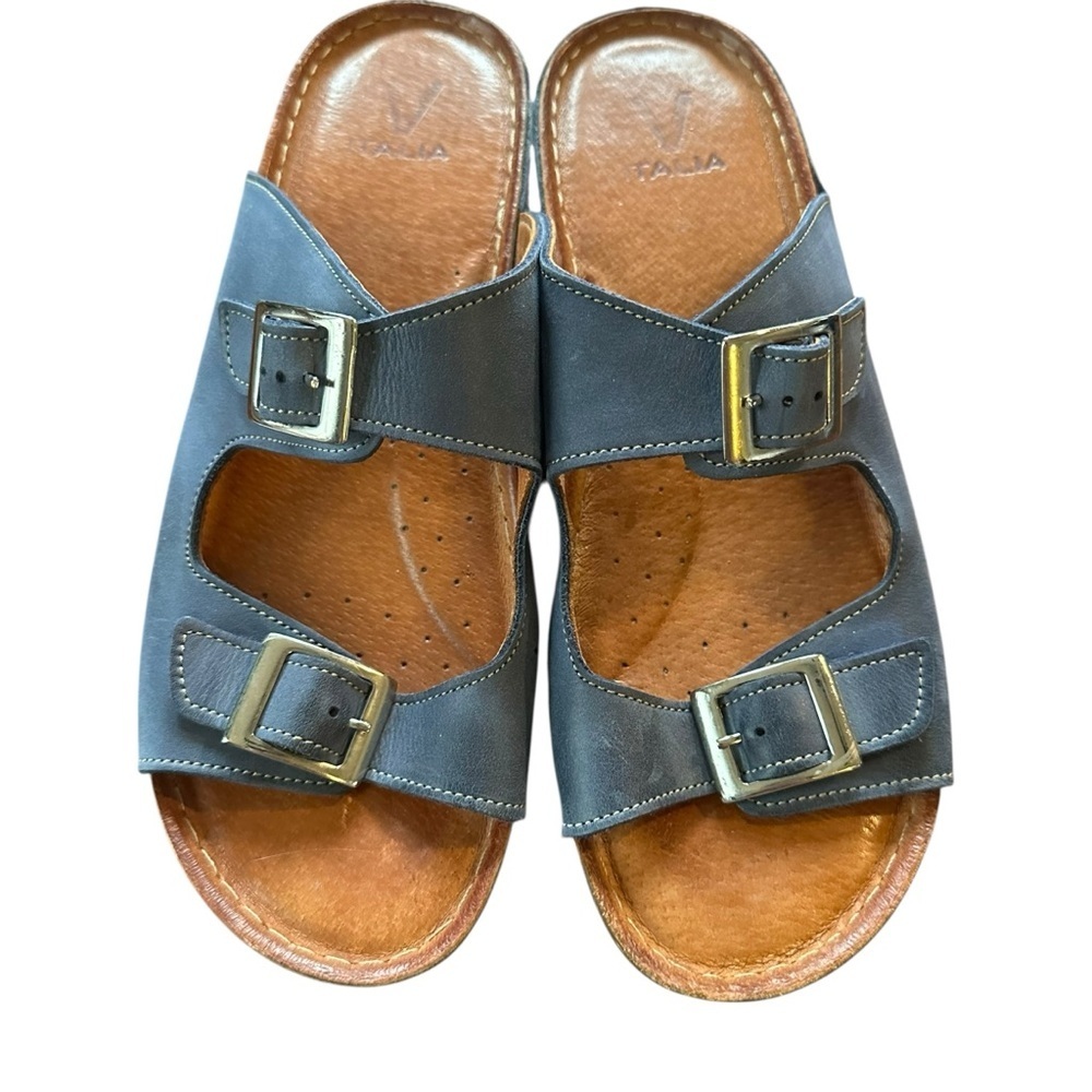 V Italia Italian Leather Buckle Blue Slide Sandals EU 40 / US 9